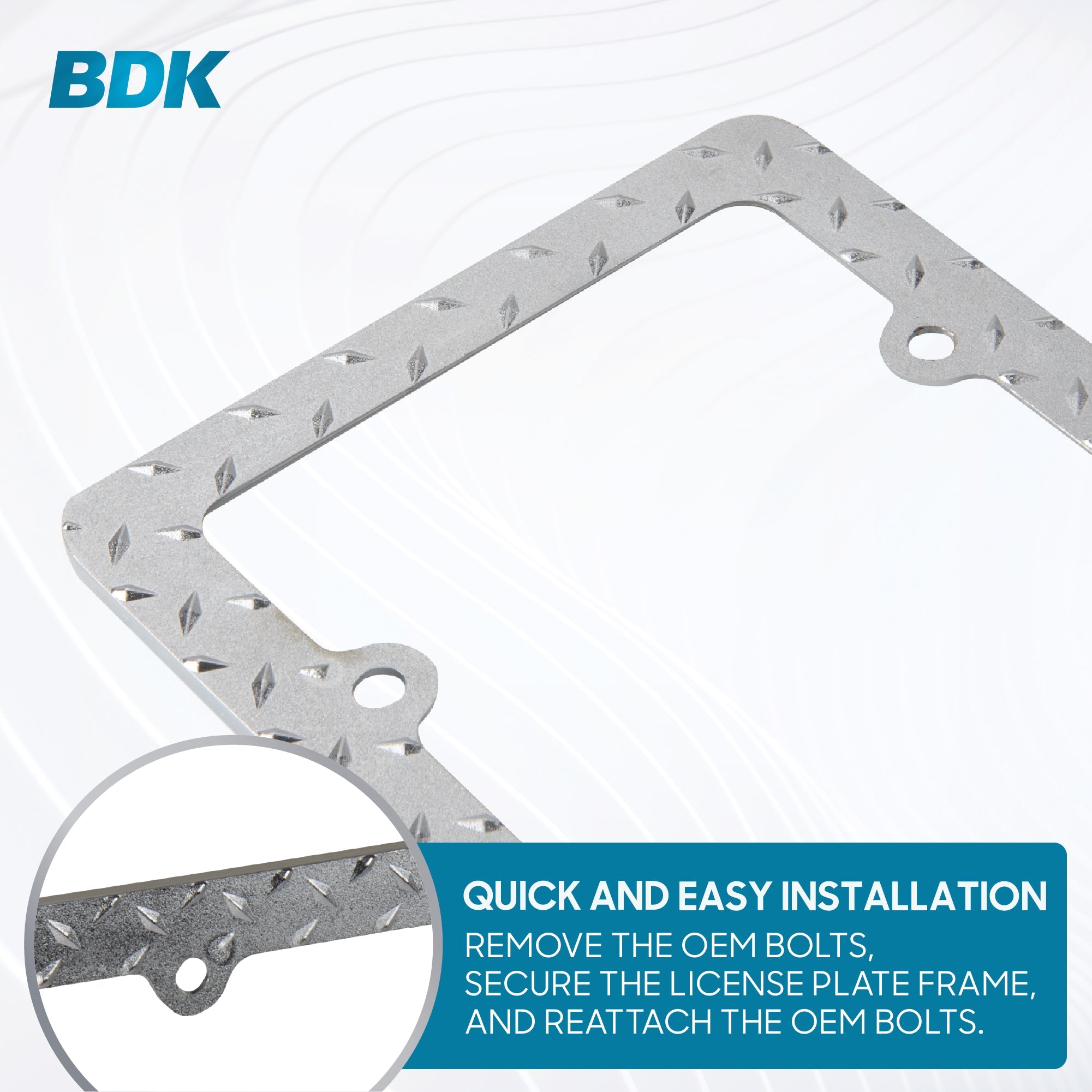 BDK Die-Cast Stainless Metal License Plate Frame/Holder Universal Size - Blank Metal Design (Pack of 2)