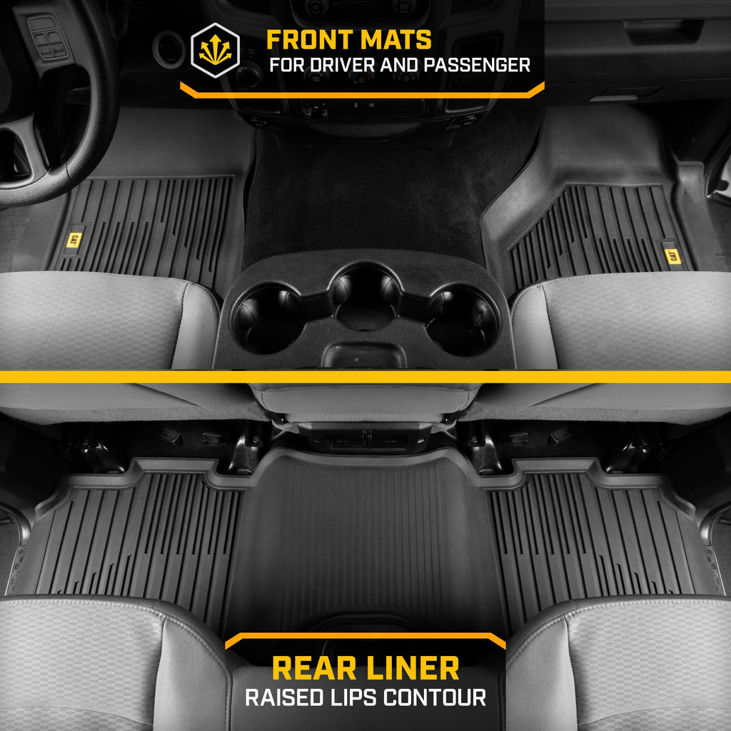 CAT 3-Piece JustFit 3D Front Floor Mats and Rear Floor Mats for Dodge Ram 1500 Crew Cab 2009-2018, Dodge Ram 2500/3500 Crew Cab 2010-2018, Dodge Ram Classic 2019-2024
