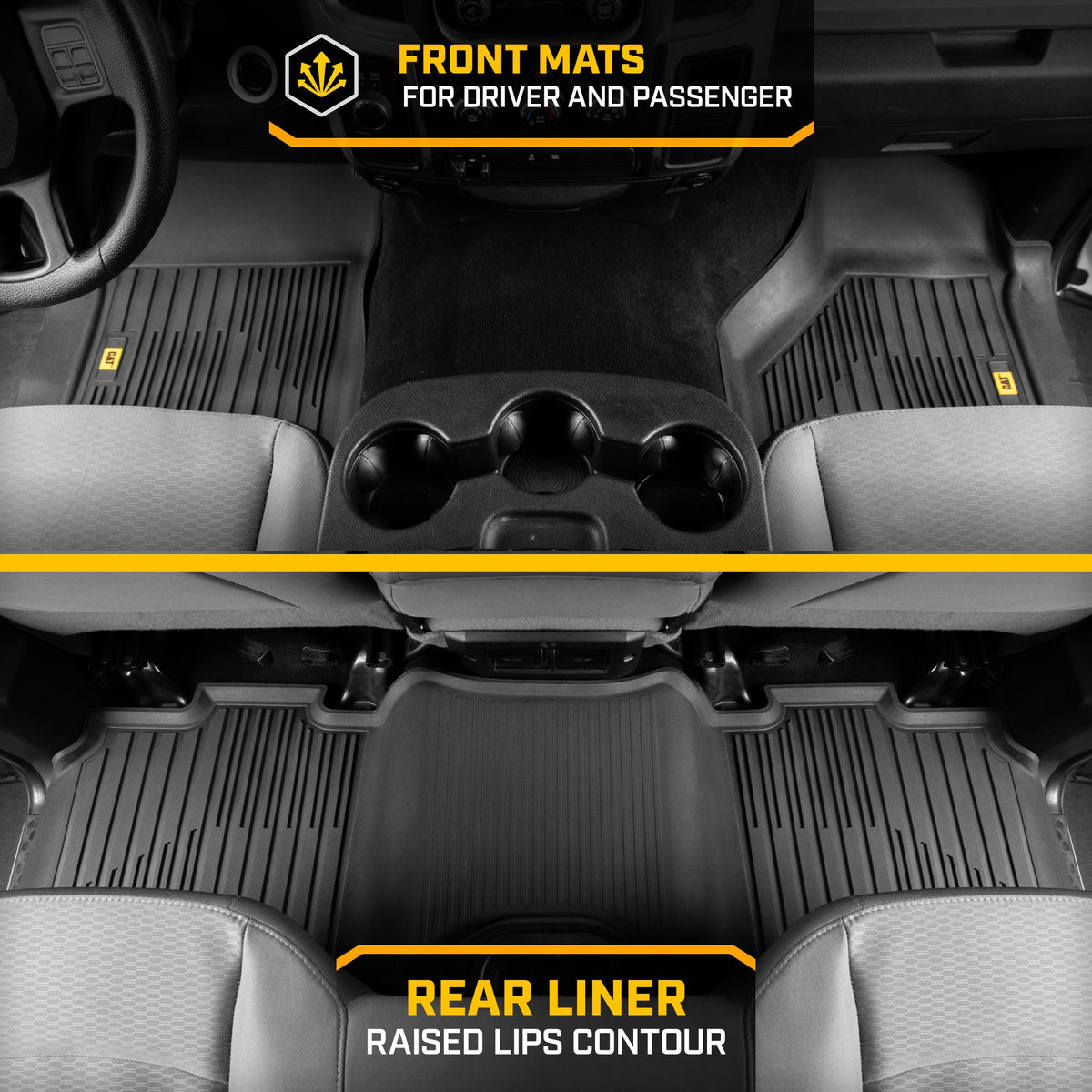 CAT 3-Piece JustFit 3D Front Floor Mats and Rear Floor Mats for Dodge Ram 1500 Crew Cab 2009-2018, Dodge Ram 2500/3500 Crew Cab 2010-2018, Dodge Ram Classic 2019-2024