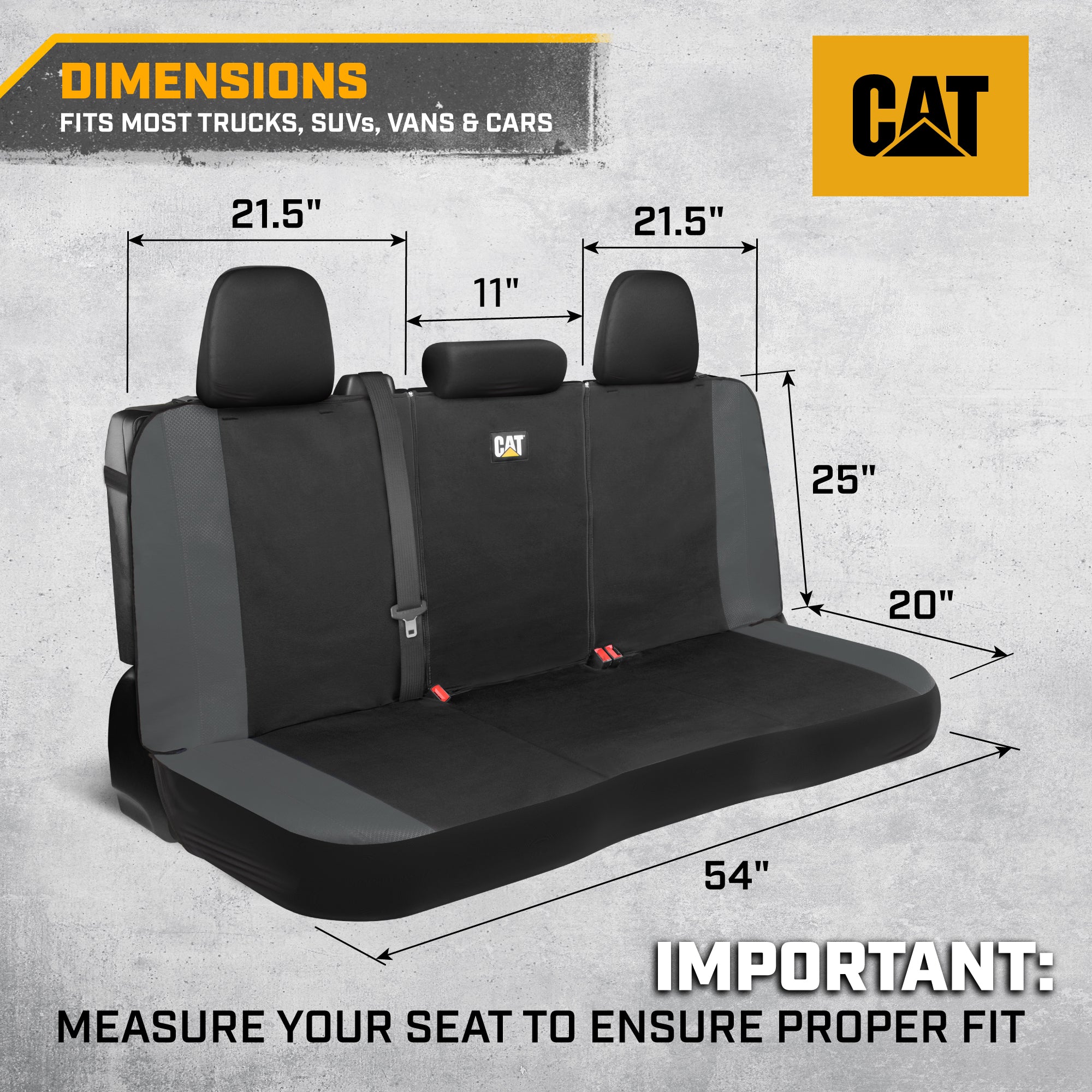 CAT Black & Gray Car Seat Covers Full Set – Front Seat Covers & Rear Bench Seat Cover – Airbag Compatible, 60/40 Split Bench for Trucks, Cars & SUVs – Automotive Interior Seat Protection Accessories --Alias 639034929689400484