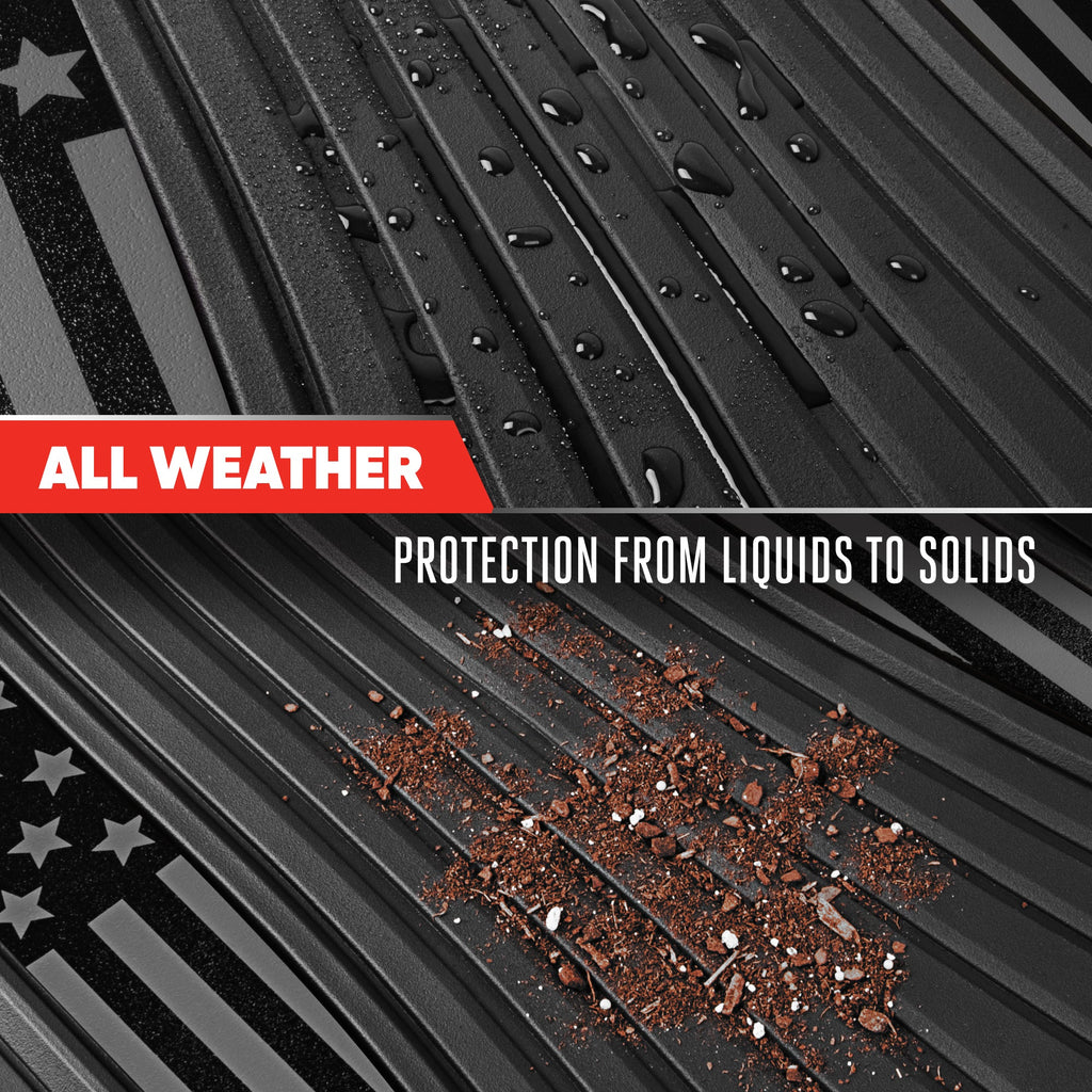 Motor Trend Flag Floor Mats Full Set - Durable Black Rubber Car Floor Mats for Trucks Cars SUV with Two Tone Accent, All Weather Interior Protection for Front and Rear with Non-Slip Backing, Black Gloss - Flag Black/Gray