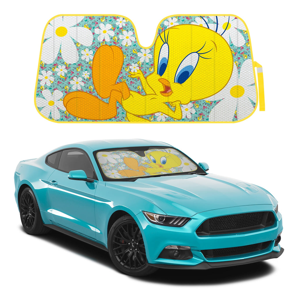 Warner Bros Looney Tunes Tweety Bird with Flowers Front Windshield Sunshade (58" x 27")