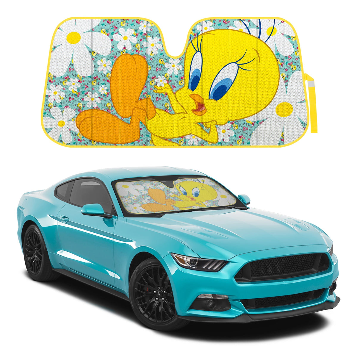 Warner Bros Looney Tunes Tweety Bird with Flowers Front Windshield Sunshade (58" x 27")