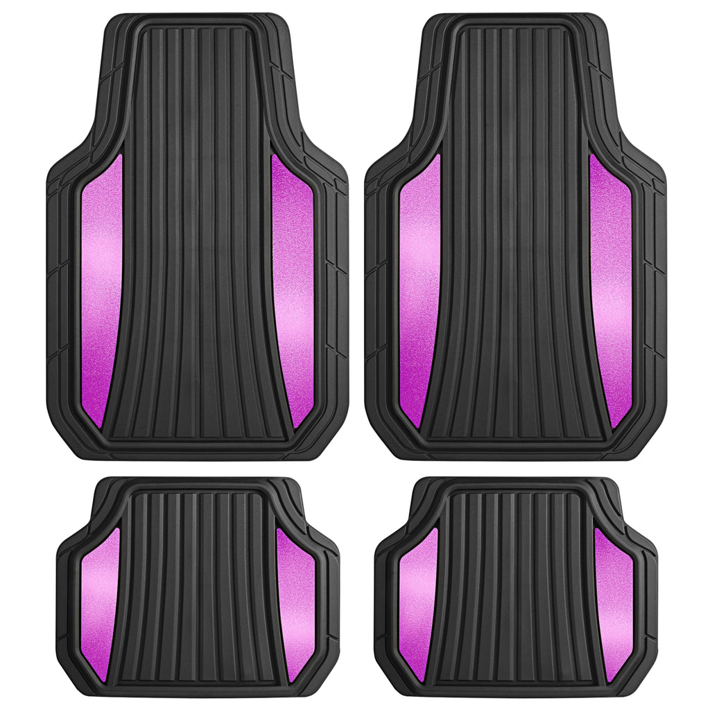 Motor Trend ChromeTech Car Floor Mats Full Set - Durable Rubber Floor Mats for Cars with Two Tone Accent, All Weather Interior Protection for Front and Rear with Non-Slip Backing, Black & Pink
