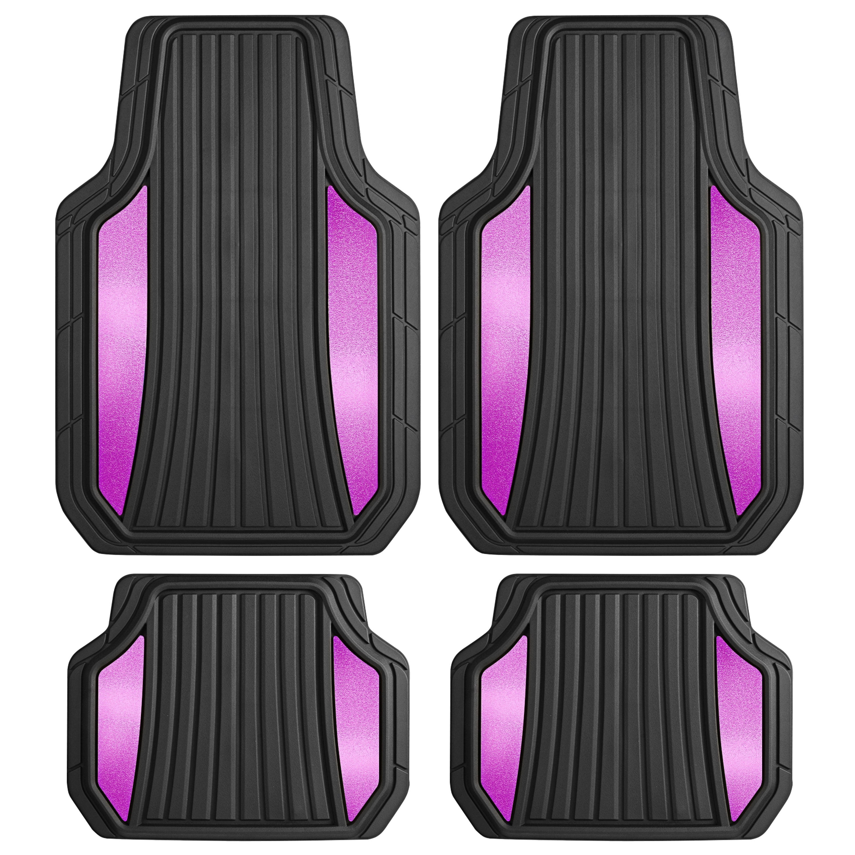 Motor Trend ChromeTech Car Floor Mats Full Set - Durable Rubber Floor Mats for Cars with Two Tone Accent, All Weather Interior Protection for Front and Rear with Non-Slip Backing, Black & Pink