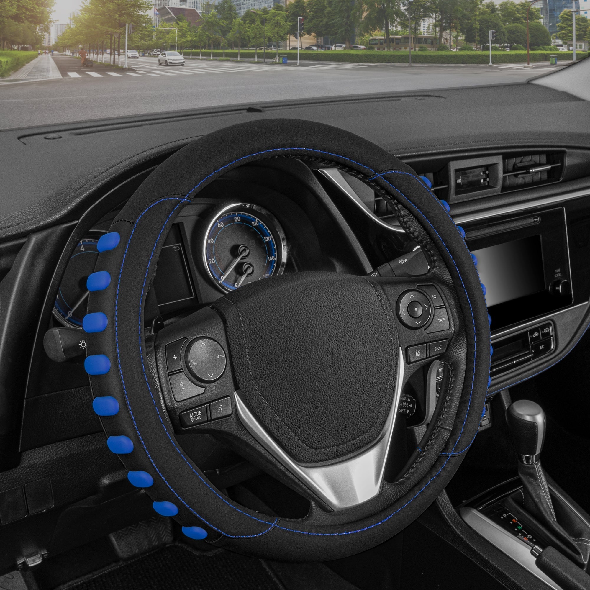MotorTrend FlexGrip Steering Wheel Cover with Raised Bump Grips (Fits 14.5" - 15.5")