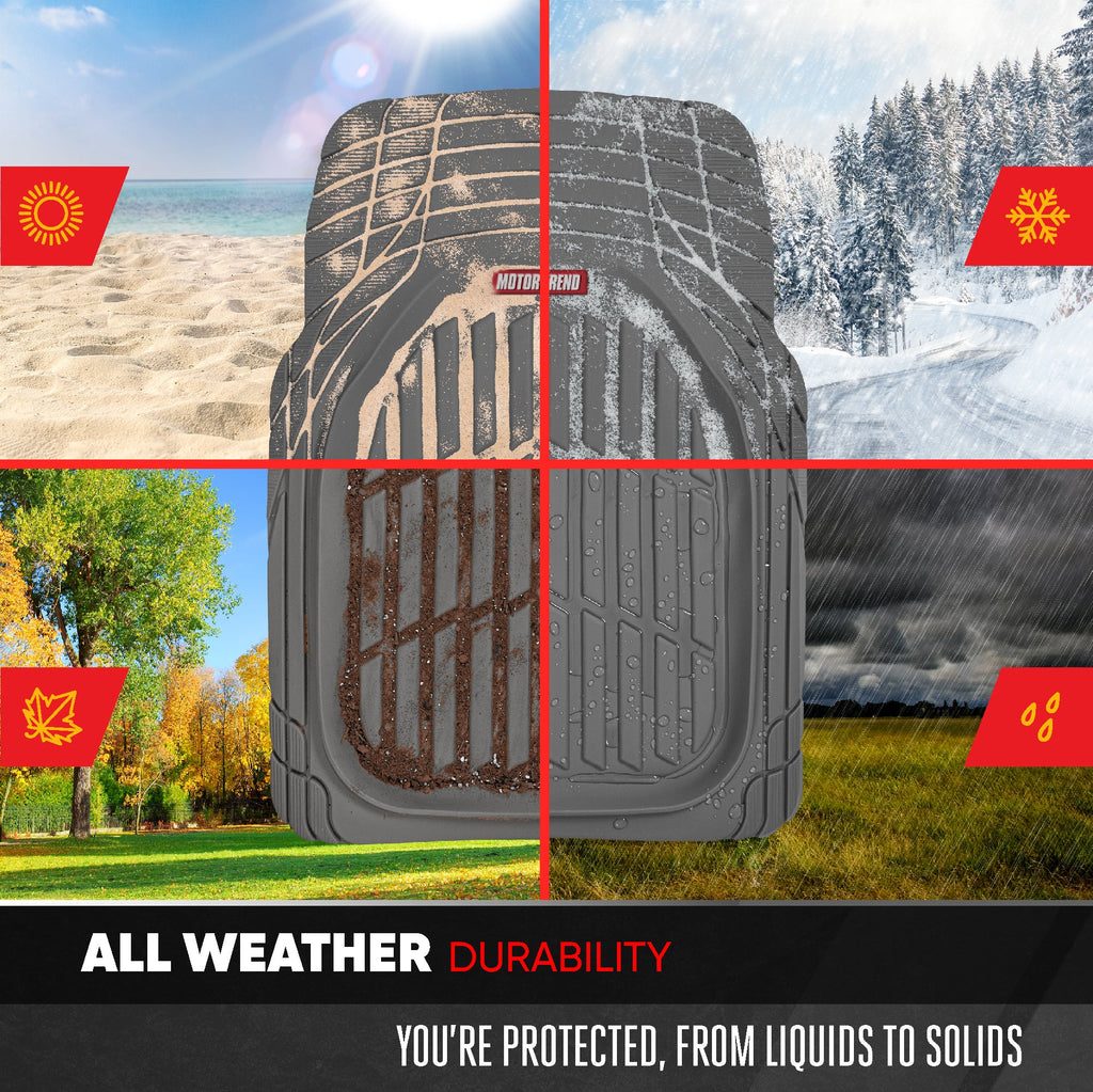 MotorTrend 4-Piece FlexTough Deep Dish Front Floor Mats, Rear Floor Mat, and Trunk/Cargo Mat - Heavy Duty, All Weather, Trim to Fit