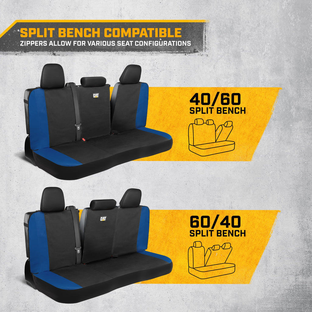 CAT Black & Blue Car Seat Covers Full Set – Front Seat Covers & Rear Bench Seat Cover – Airbag Compatible, 60/40 Split Bench for Trucks, Cars & SUVs – Automotive Interior Seat Protection Accessories --Alias 639034902301690571