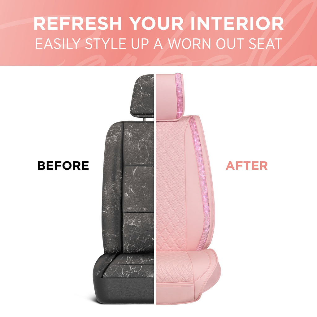 Carbella 2-Pack CrystalClear Luxurious Leatherette Front Seat Covers with Crystals