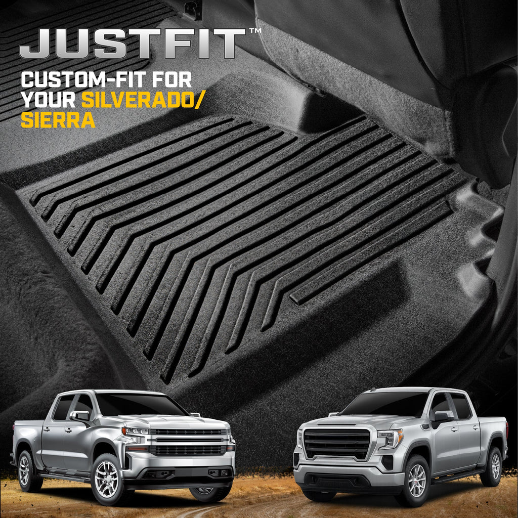CAT® JustFit™ 3D Custom Fit Bench Floor Mat for 2019-2026 Chevrolet Silverado 1500/GMC Sierra 1500 & 2020-2026 Chevy Silverado/GMC Sierra 2500HD/3500HD Crew Cab Rear Floor Liner Laser Measured