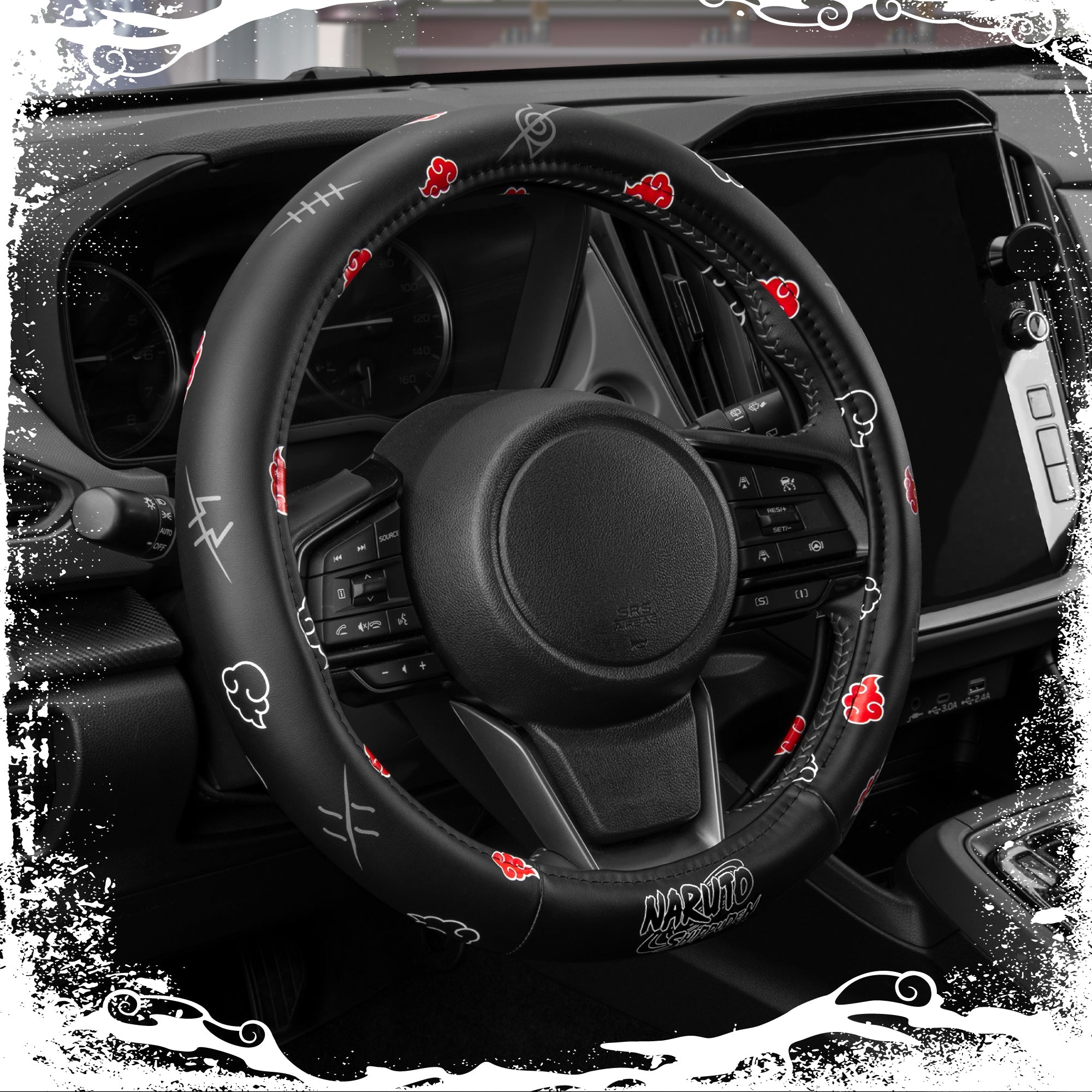 Naruto Shippuden Car Steering Wheel Cover, 15 Inch Anime Steering Wheel Cover, Cushioned Soft Comfortable Cover Anime Car Accessories for Men Women, Akatsuki
