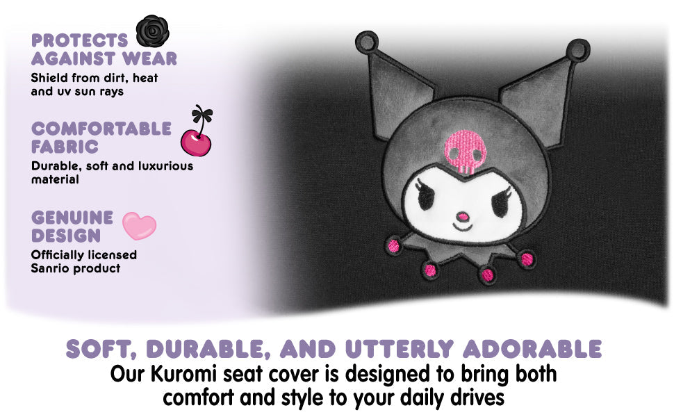 Hello Kitty Kuromi Car Seat Cover - Cute Black and Purple Front Seat Cover with Lavender Accents, Durable and Comfortable Polyester, Car Accessories Hello Kitty Accessories 1pc