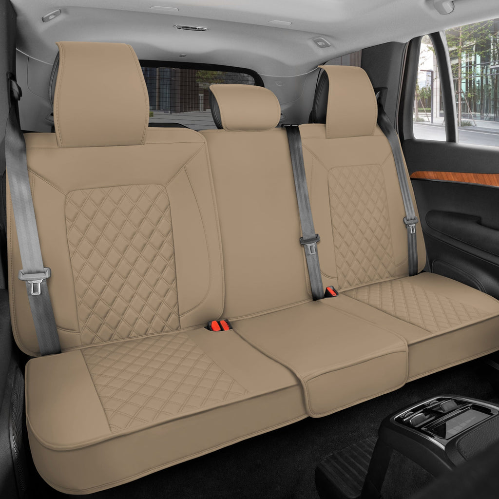 MotorBox Premium Napa Leather Rear Seat Cover - Semi Universal Fit for Most Cars, Truck & SUV - Beige Back Seat Protector - Anti-Slip, Durable Bench Cover - Easy Install, Luxury Car Interior Upgrade