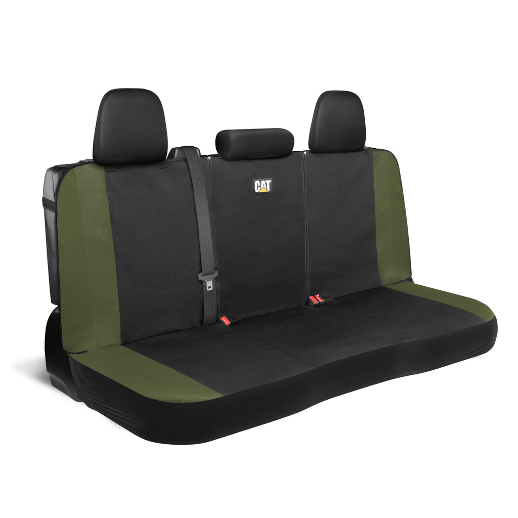 Cat Flexfit Green Rear Seat Cover for Car – Durable Canvas & Mesh Design 60/40 Split Bench Protector for Cars, Trucks & SUVs – Back Seat Cover for Rear Bench – Interior Car Accessory