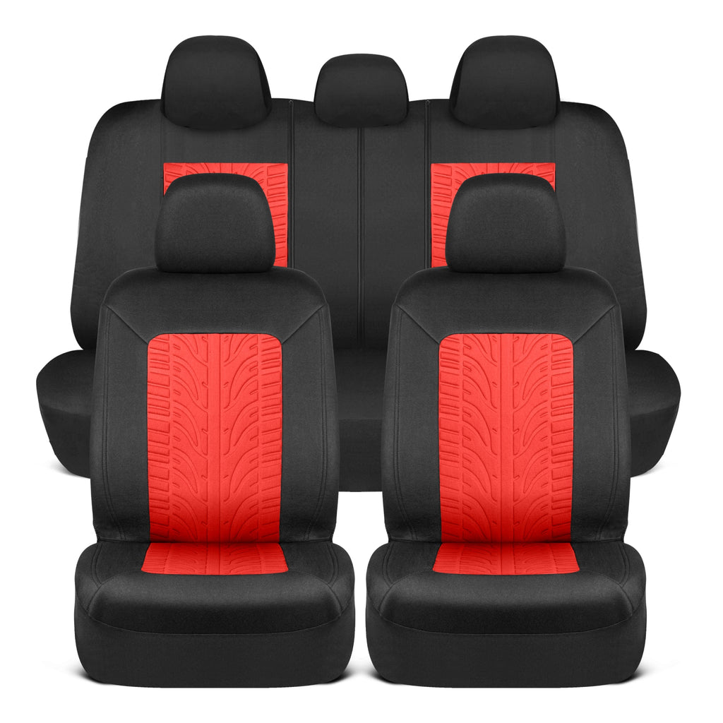 MotorTrend GrandPrix Tire Embossed Front Seat Covers and Rear Seat Covers - Red