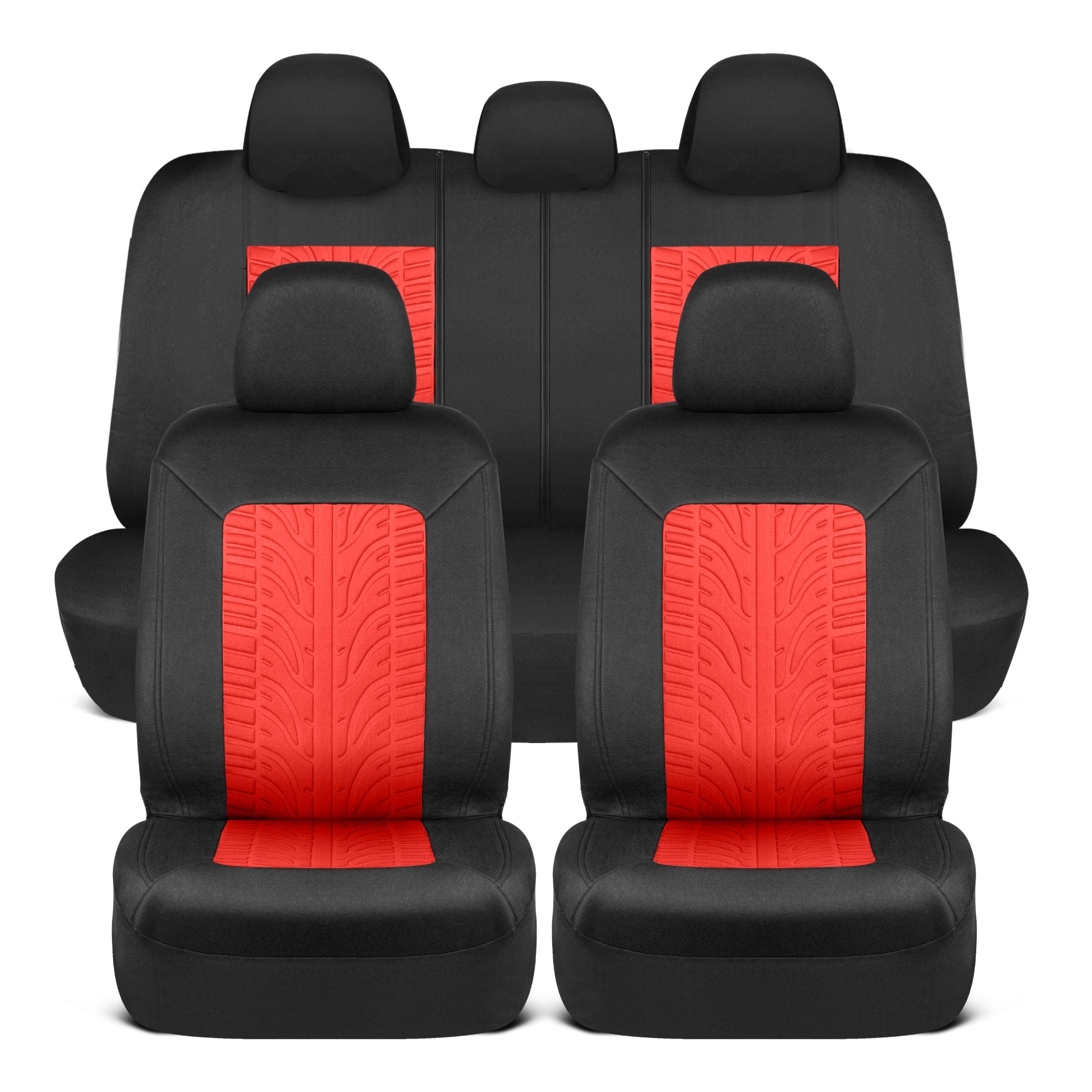 MotorTrend GrandPrix Tire Embossed Front Seat Covers and Rear Seat Covers - Red