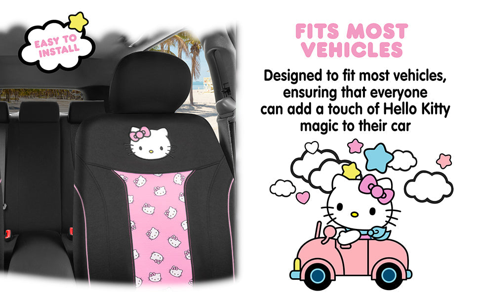 Hello Kitty Car Seat Cover - Cute and Durable Pink Front Seat Cover, Adorable Hello Kitty Design, Comfortable and Long-Lasting Polyester, Car Accessories Gift Hello Kitty Accessories 1pc Black/Pink