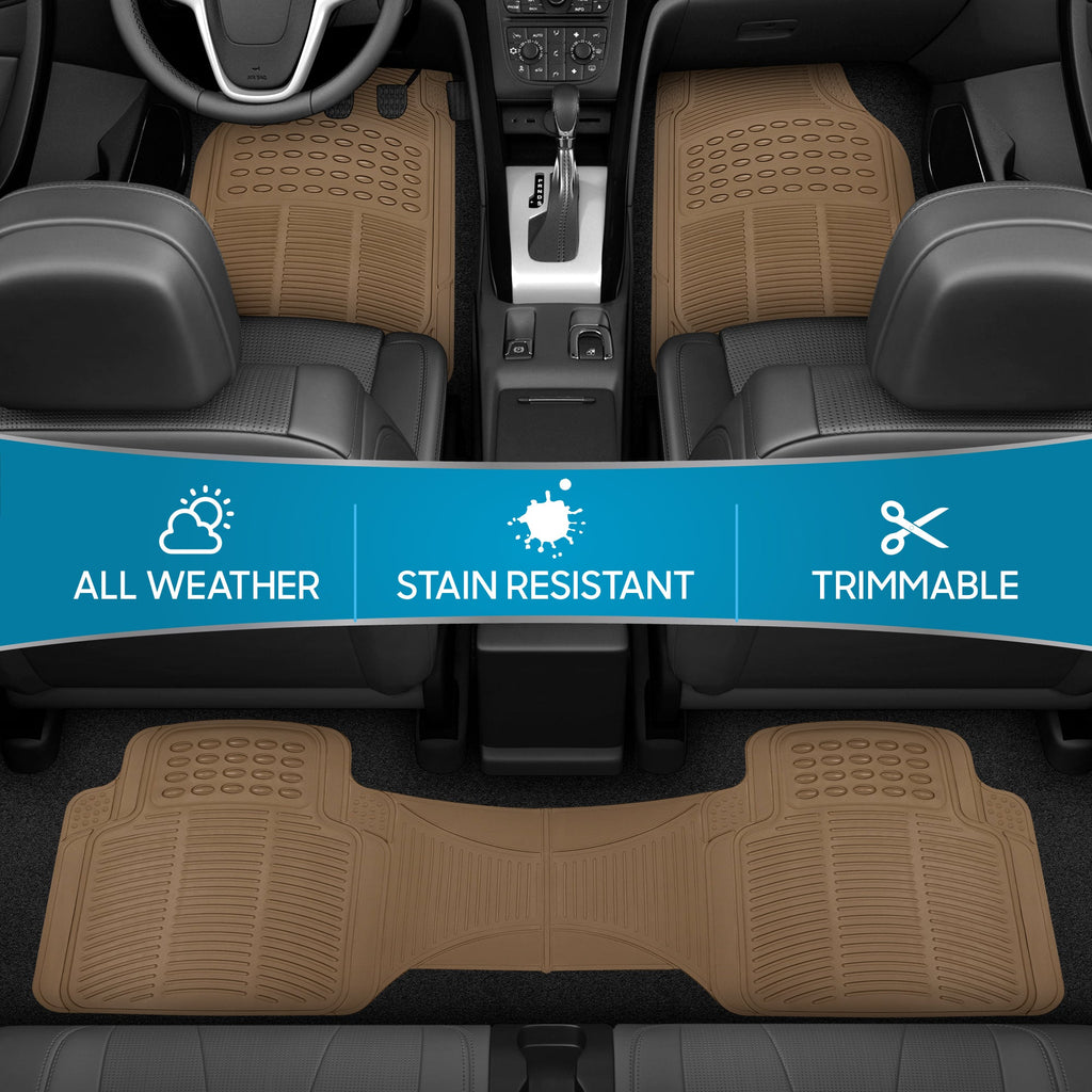 BDK 3-Piece ProLiner Front Floor Mats and Rear Floor Mats - Heavy Duty, All Weather, Trim to Fit