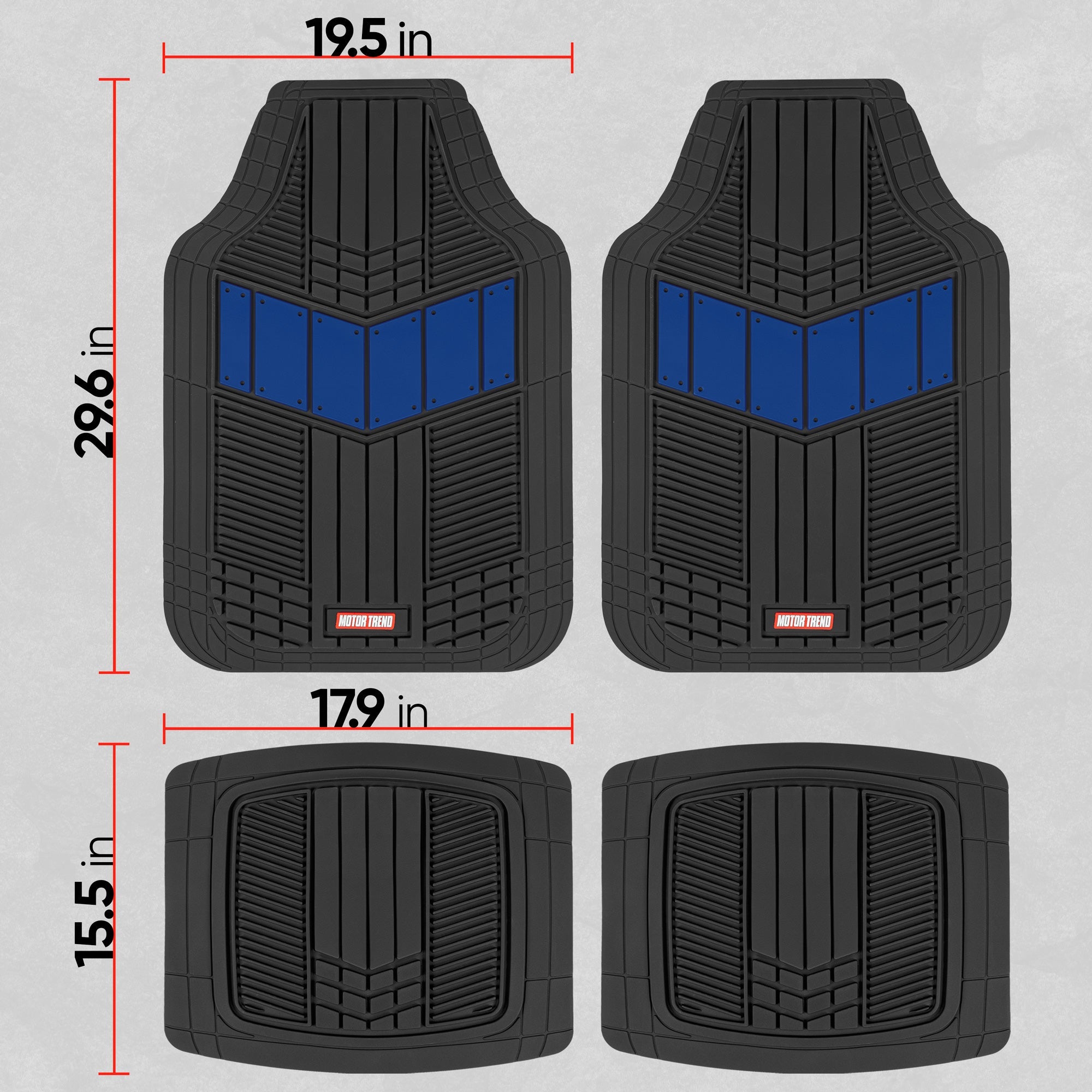 MotorTrend 4-Piece DualFlex Deep Drainage Channels Front Floor Mats and Rear Front Floor Mats - Heavy Duty, All Weather, Trim to Fit