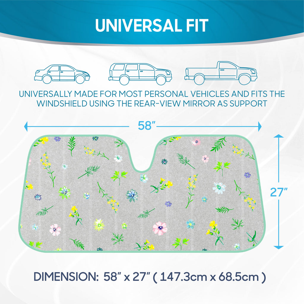 BDK Pastel Flowers Front Windshield Sunshade with Storage Strap (57" x 27")