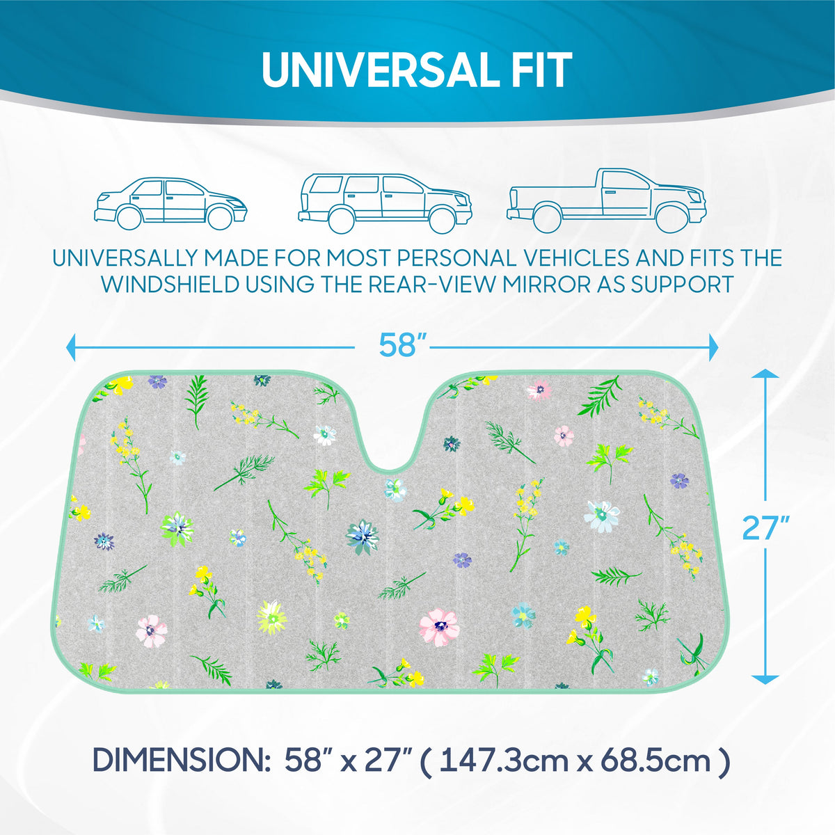 BDK Pastel Flowers Front Windshield Sunshade with Storage Strap (57" x 27")