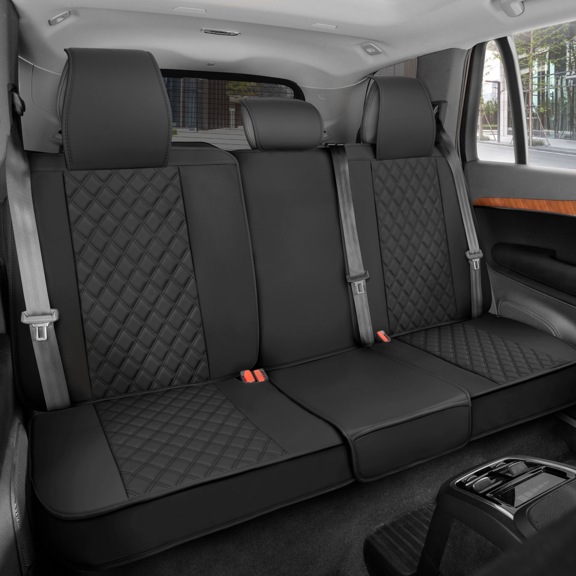 MotorBox Premium Napa Leather Rear Seat Cover - Semi Universal Fit for Most Cars, Truck & SUV - Black Back Seat Protector - Anti-Slip, Durable Bench Cover - Easy Install, Luxury Car Interior Upgrade
