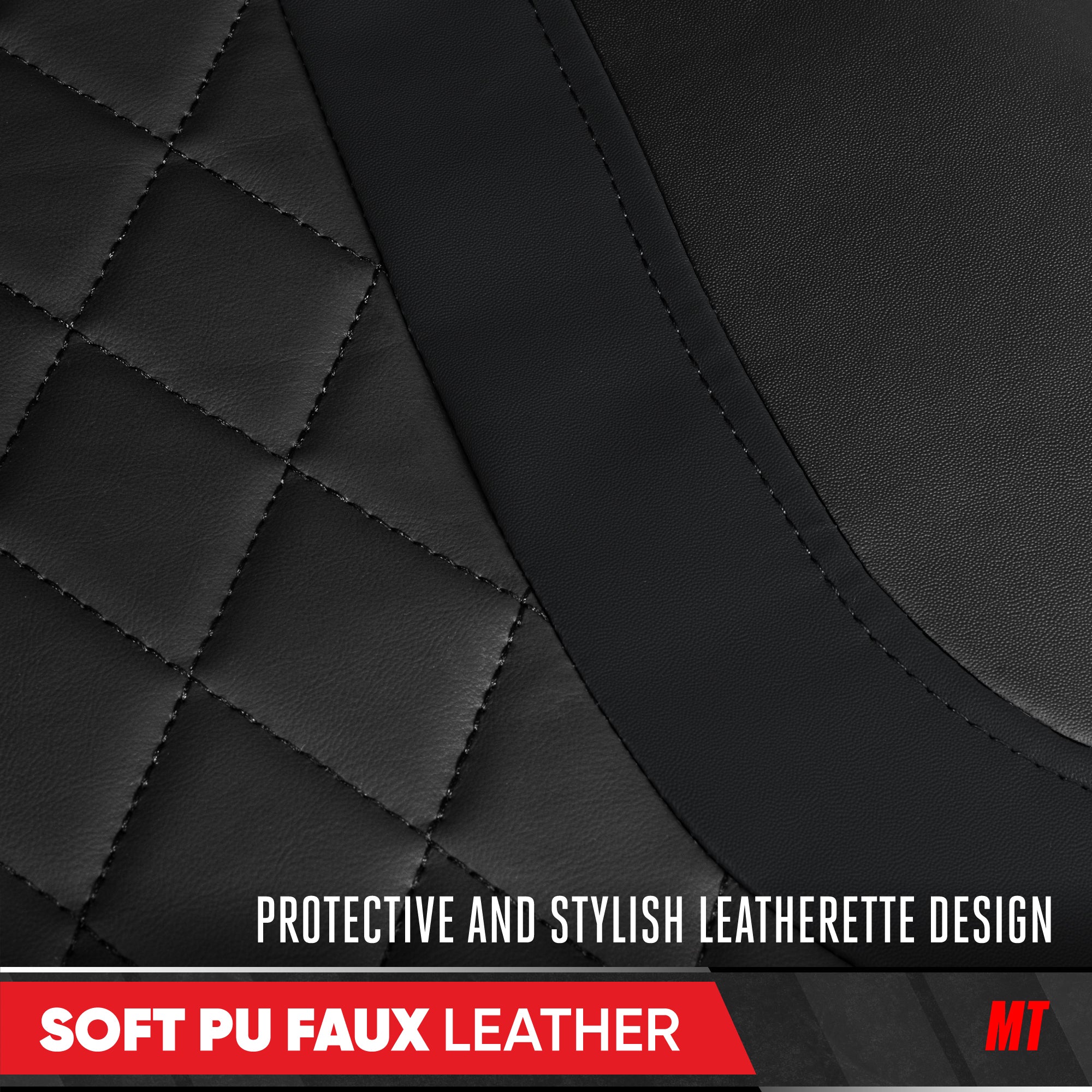 Motor Trend Faux Leather Seat Covers For Trucks, Cars, & SUV - Front Black Car Seat Cover Set - Universal Fit For Most Automotives - Forros Para Asientos De Carro - CarSeat Covers Accessories