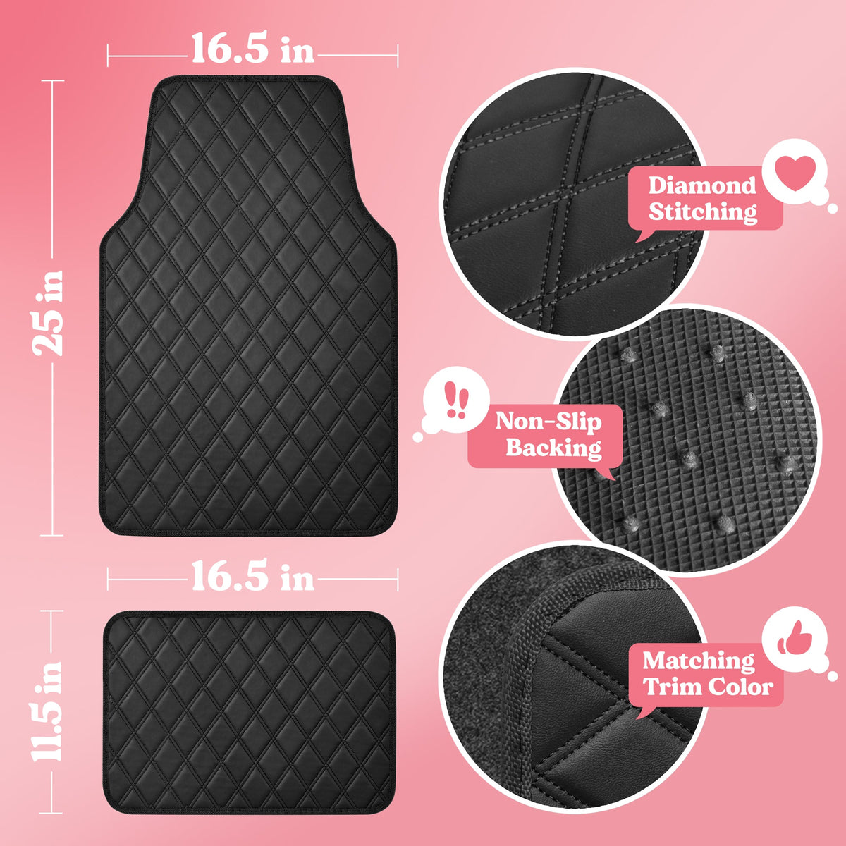 Carbella 4-piece DiamondLuxe Front Floor Mats and Rear Floor Mats - Black