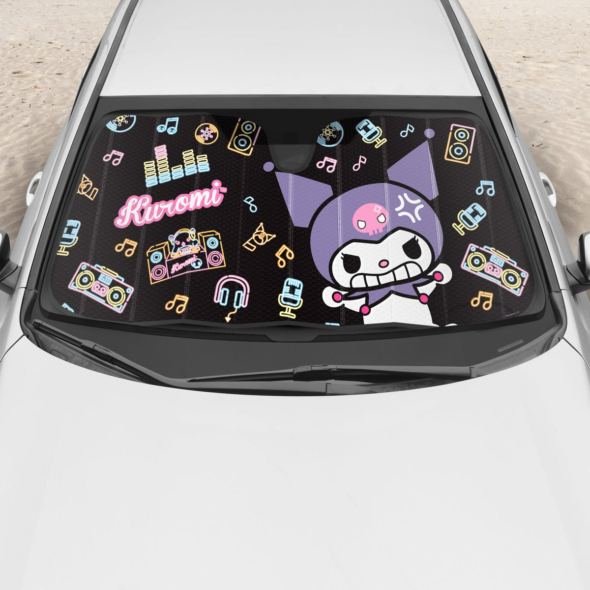 Carbella Sanrio Kuromi Neon Party Front Windshield Sunshade (58" x 28")