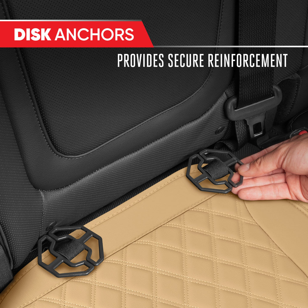 MotorTrend 3-Piece Diamond Stitched Padded Rear Seat Covers with Storage Pockets - Beige