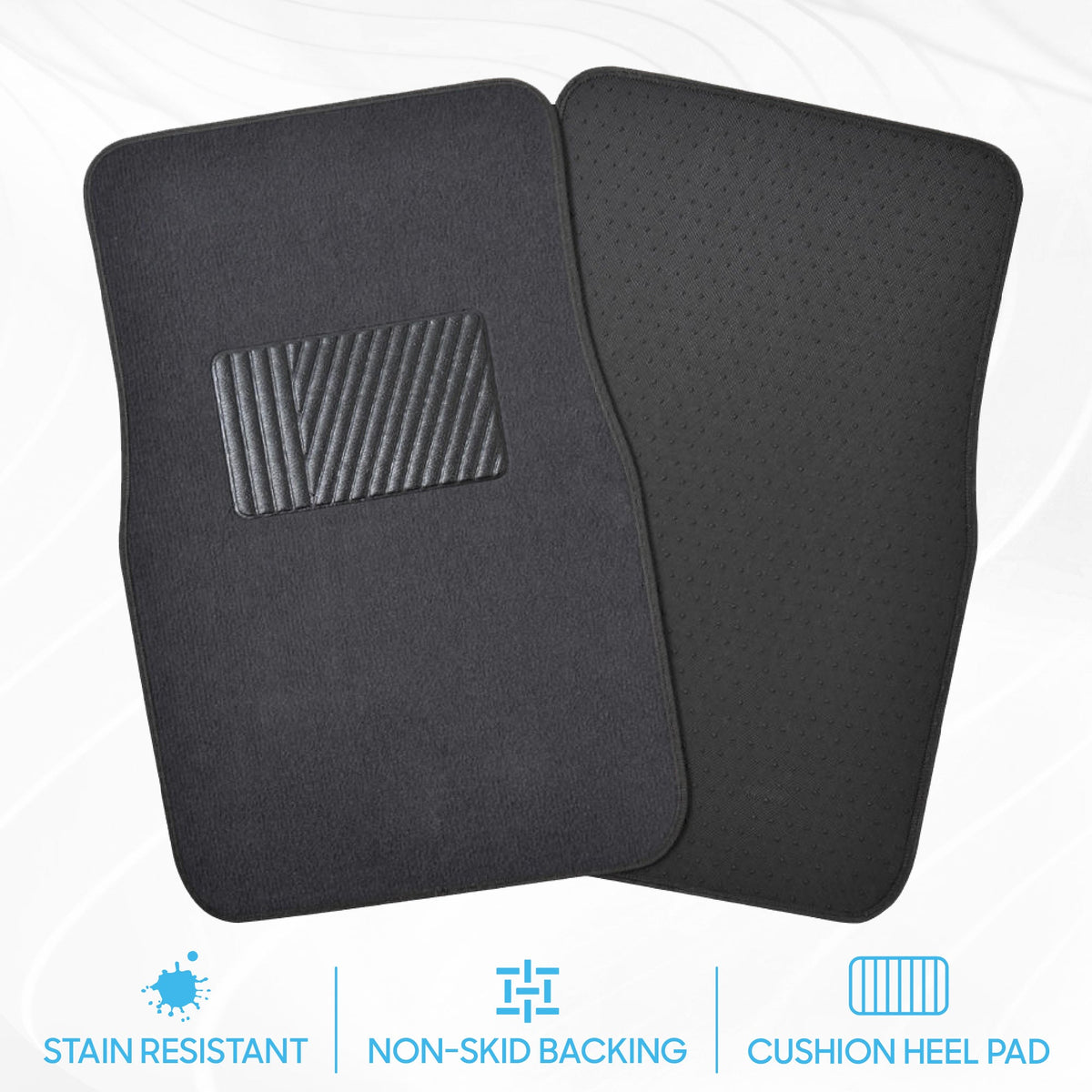 BDK 4-Piece Premium Carpet Non-Slip Heel Pad Front Floor Mats and Rear Floor Mats