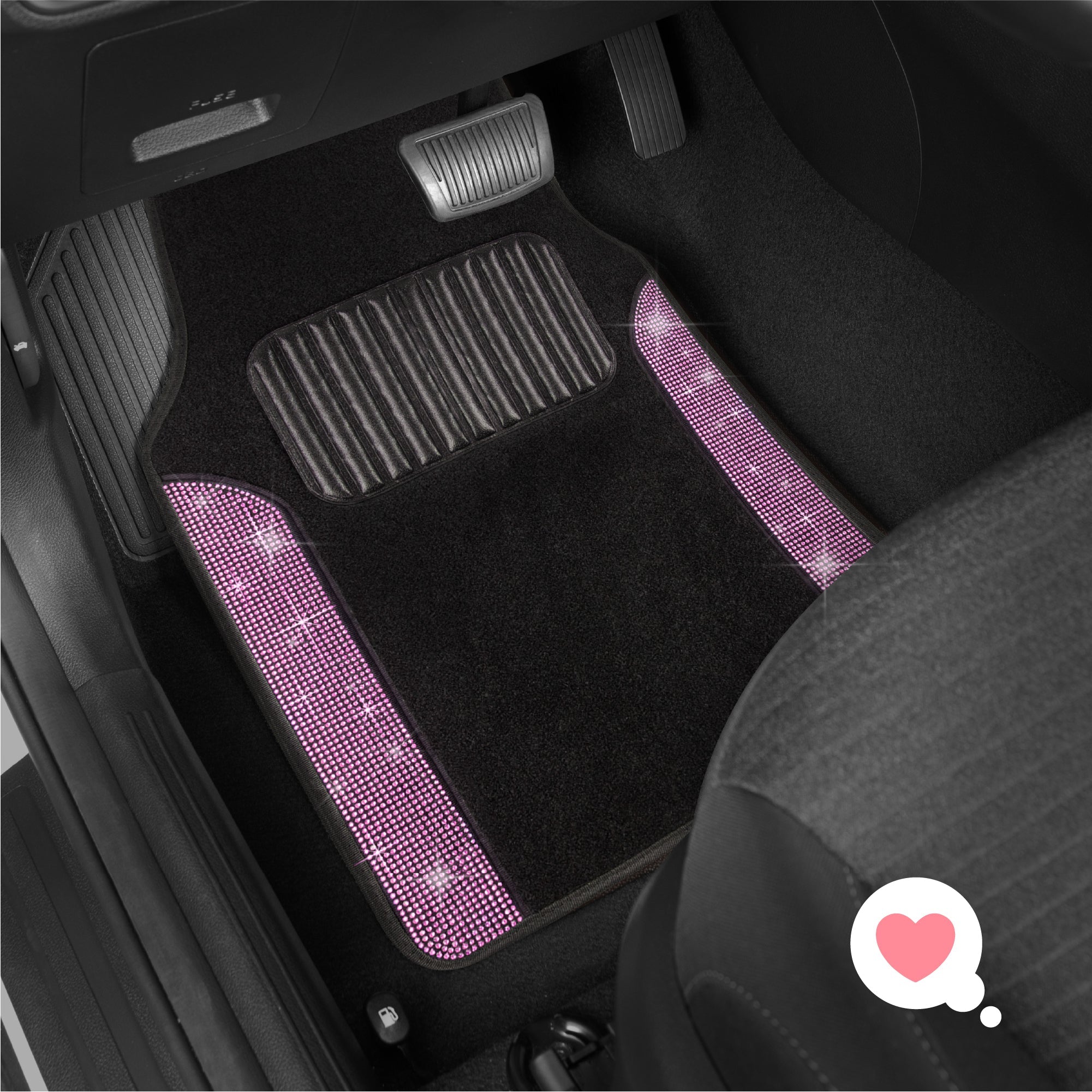 Carbella 4-Piece Diamond Bling Front Floor Mats and Rear Floor Mats - Light Pink