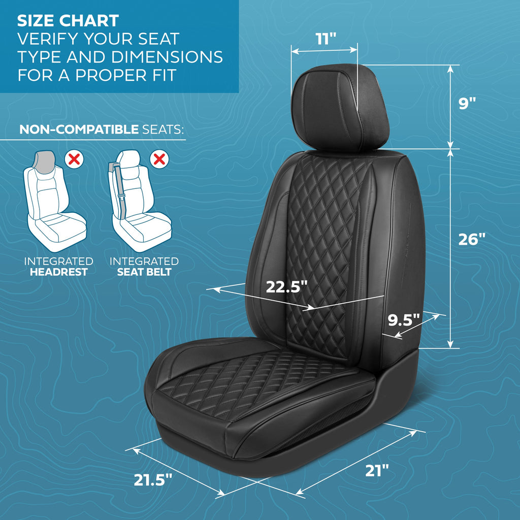 MotorBox Elite Edition Faux Leather Seat Covers for Cars, Trucks, & SUV - 2 Black Car Seat Covers for Front Seats - Universal Fit Car Accessories Automotive Interior Cover Protector for Most Vehicles