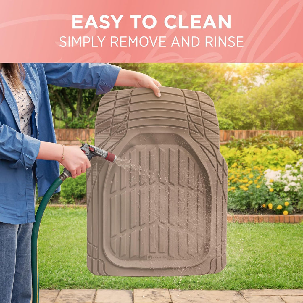 Car Floor Mats - FlexTough Deep Dish Rubber All Weather Protection for Cars SUV Trucks Beige Automotive Accessories