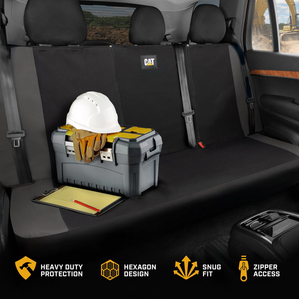 Cat Flexfit Gray Rear Seat Cover for Car – Durable Canvas & Mesh Design 60/40 Split Bench Protector for Cars, Trucks & SUVs – Back Seat Cover for Rear Bench – Interior Car Accessory