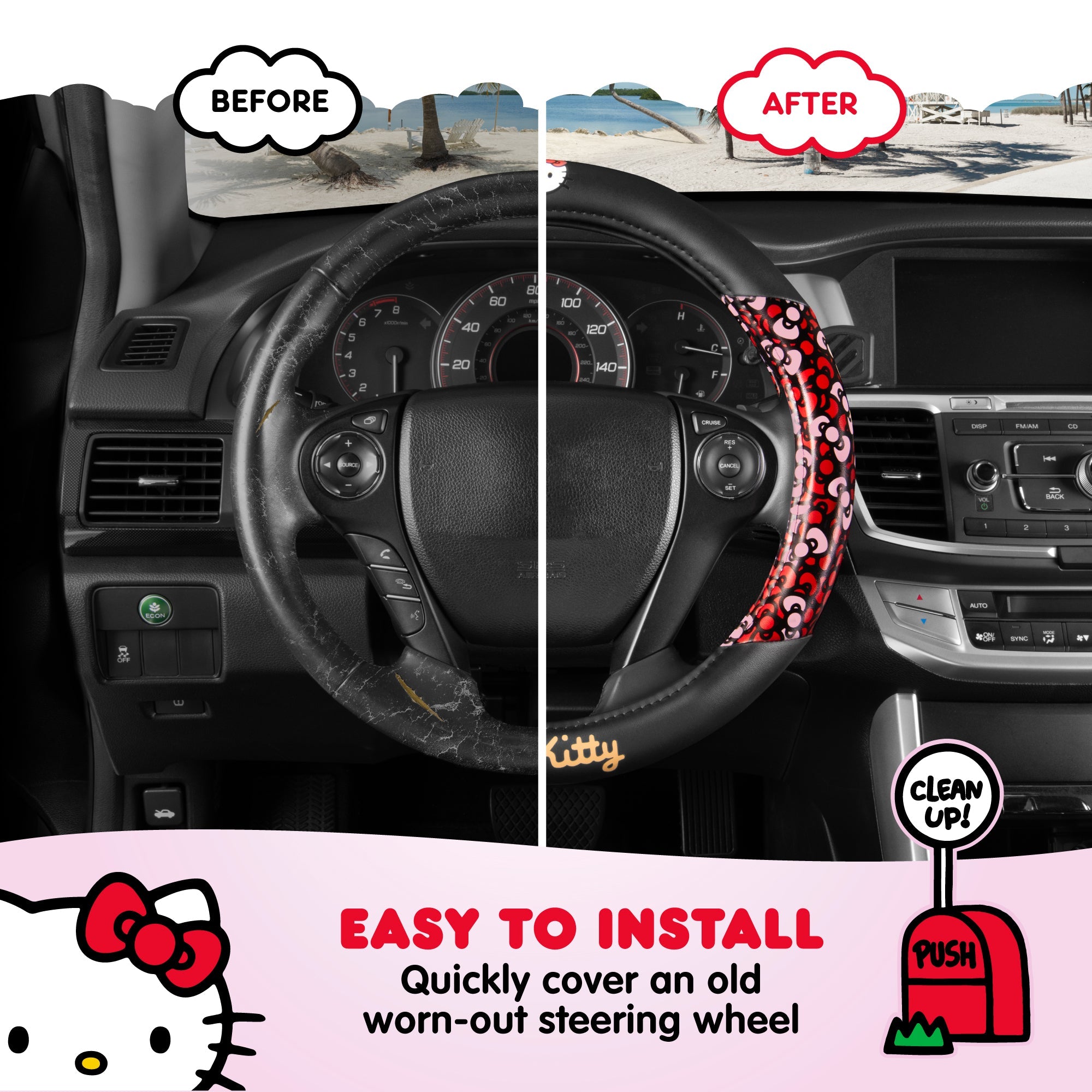 Carbella Sanrio Hello Kitty Bows Steering Wheel Cover (Fits 14.5" - 15")