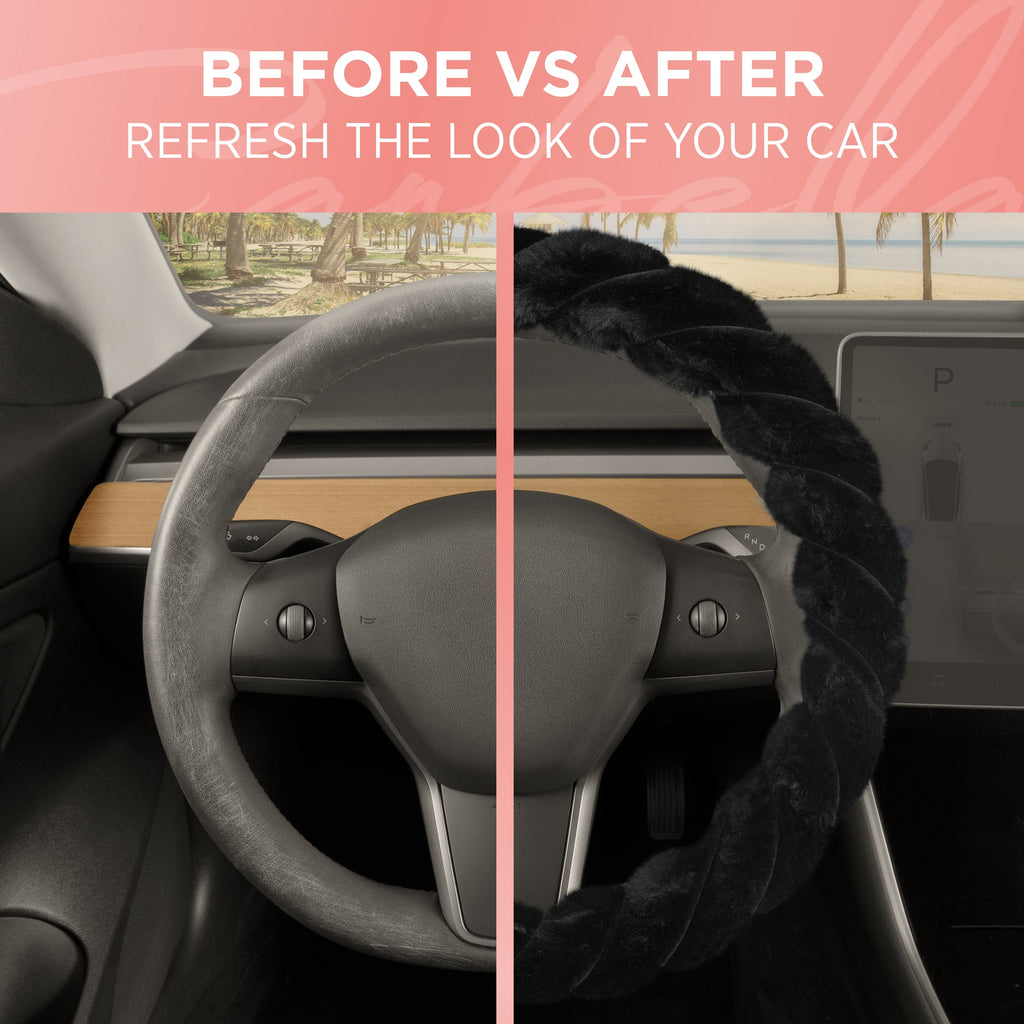 Carbella Twisted Plush Fur Steering Wheel Cover (Fits 14.5" - 15.5")