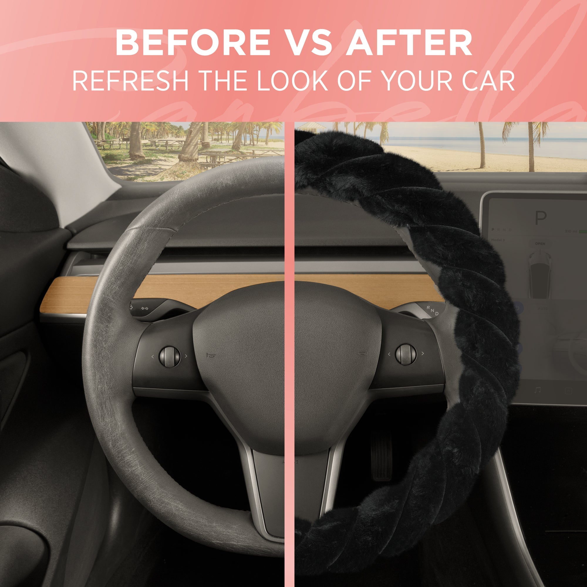 Carbella Twisted Plush Fur Steering Wheel Cover (Fits 14.5" - 15.5")
