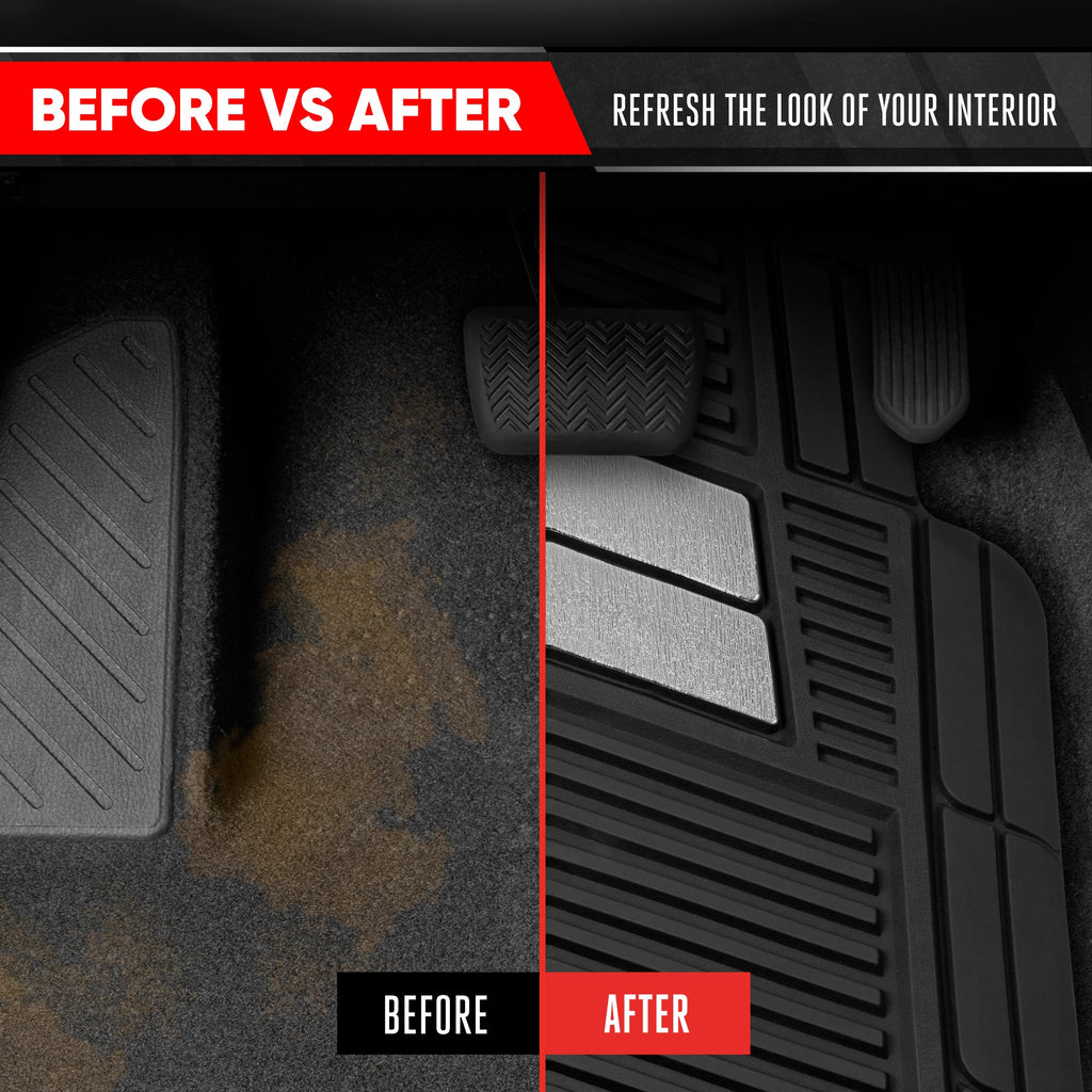 Motor Trend FlexTough Shield Black & Silver All-Weather Floor Mats for Cars, Trucks & SUVs – Heavy Duty Waterproof Rubber Car Mats, Universal Trim to Fit Automotive Accessories for Car Interior Protection, Front & Rear Floor Liners