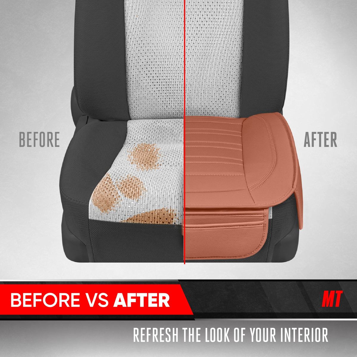 Motor Trend Faux Leather Front Seat Cover for Cars - Set of 2 Brown Front Car Seat Covers for SUV & Truck with Storage Pockets - Automotive Car Seats Cover Protector - For Bottom Cushion Coverage Only