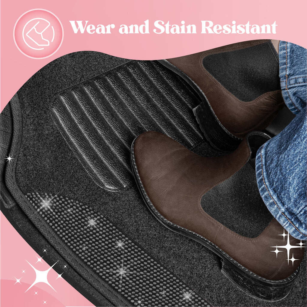 Carbella 4-Piece Black Diamond Crystals Front  Floor Mats and Rear Floor Mats