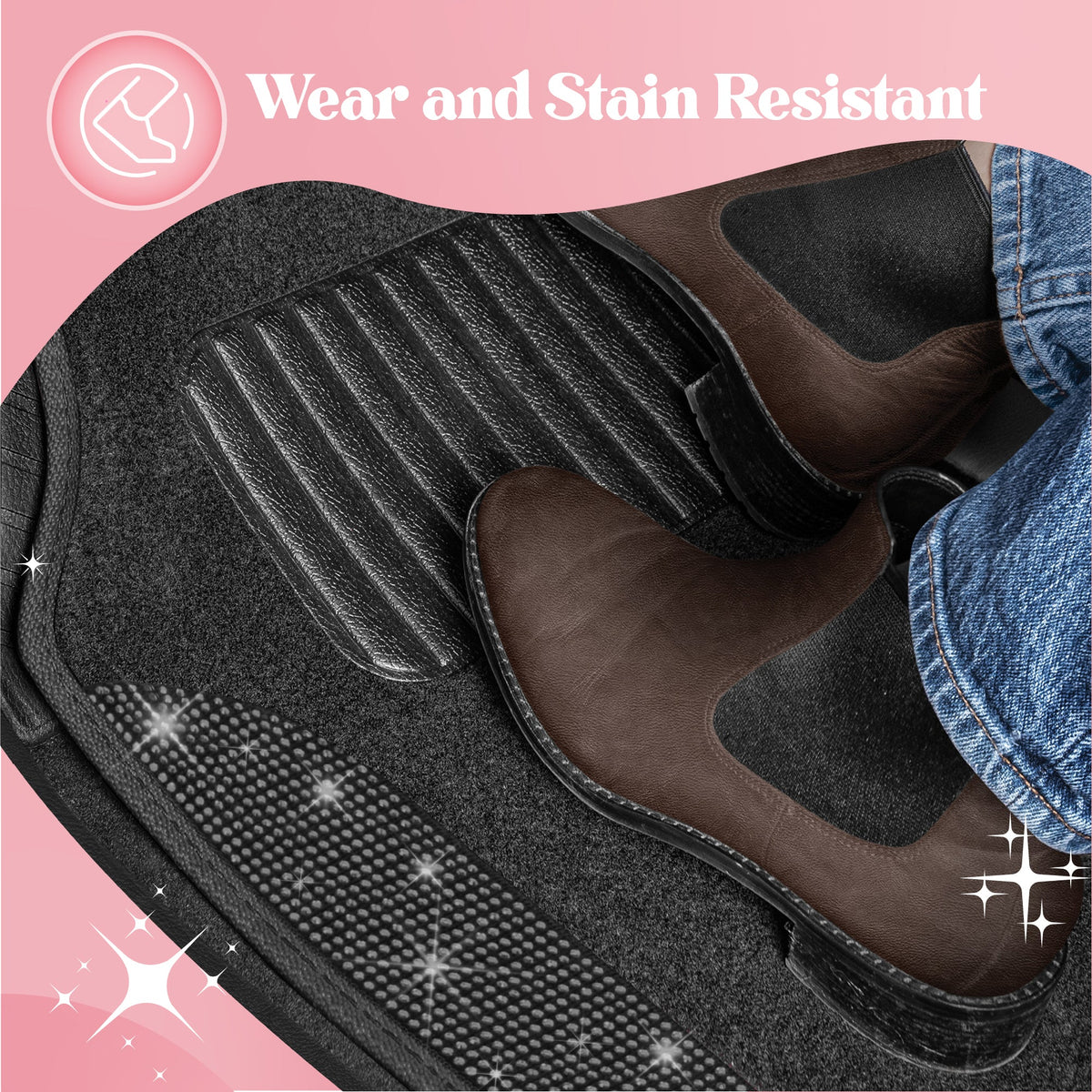 Carbella 4-Piece Black Diamond Crystals Front  Floor Mats and Rear Floor Mats