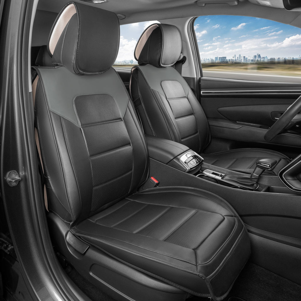 MotorBox 2-Pack Classic Edition Premium Faux Leather Perforated Cushion Front Seat Covers