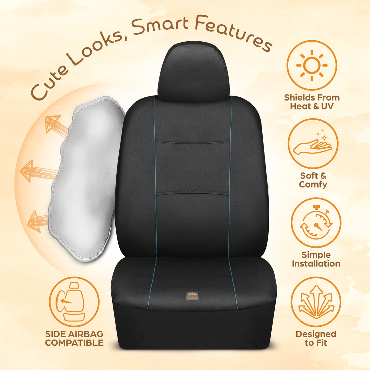 C&C Napa Leatherette 2 Front Seat Covers - Faux Leather Car Seat Protectors for Cars & Trucks - UV-Resistant, Easy to Clean, Universal Fit - Stylish Coastal Design for Summer Car Interior Upgrade