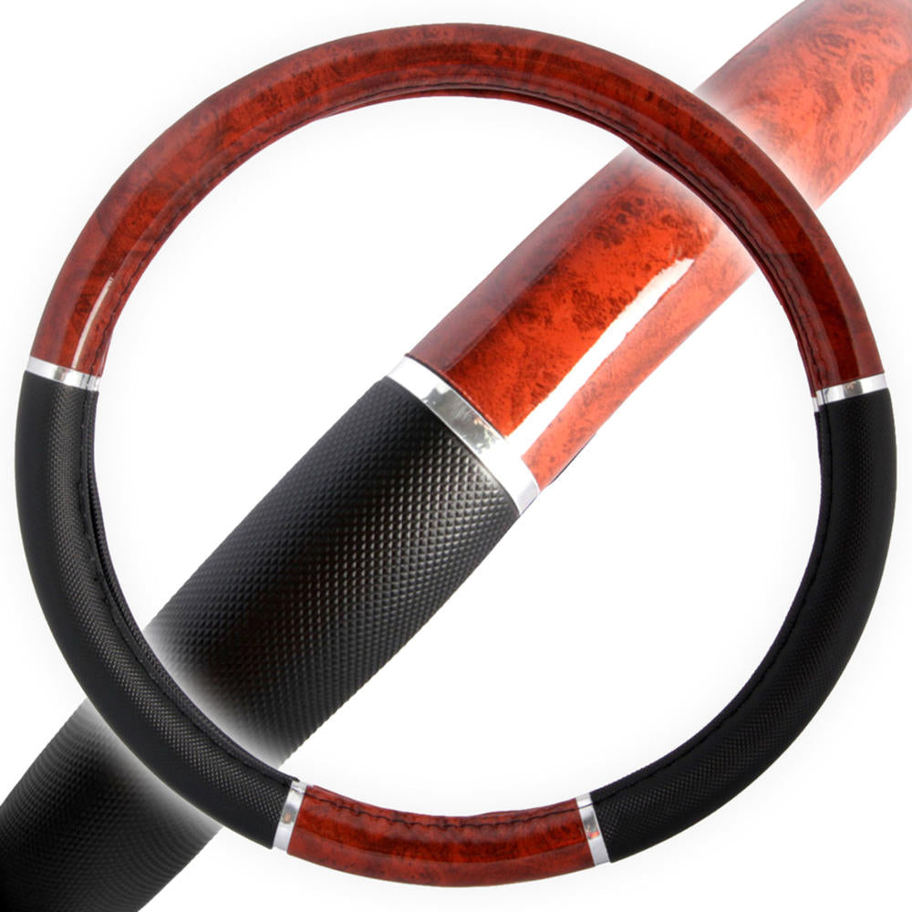 BDK Two-Tone Woodgrain Pattern Steering Wheel Cover (Fits 14.5" - 15.5")