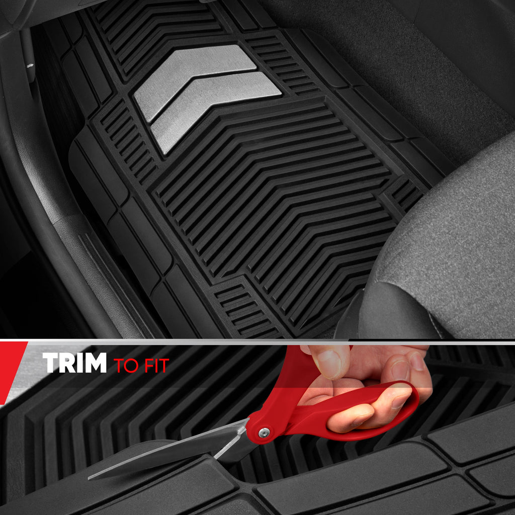 Motor Trend FlexTough Shield Black & Silver All-Weather Floor Mats for Cars, Trucks & SUVs – Heavy Duty Waterproof Rubber Car Mats, Universal Trim to Fit Automotive Accessories for Car Interior Protection, Front & Rear Floor Liners