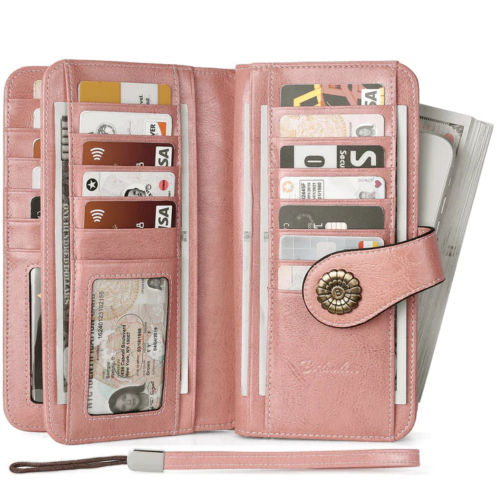 High Quality Women Wallet RFID, GENUINE LEATHER RFID BLOCKING CARDS HOLDER LARGE CAPACITY PURSES PHONE CLUTCH WITH ZIPPER POCKET WRISTLET