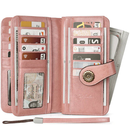 High Quality Women Wallet RFID, GENUINE LEATHER RFID BLOCKING CARDS HOLDER LARGE CAPACITY PURSES PHONE CLUTCH WITH ZIPPER POCKET WRISTLET