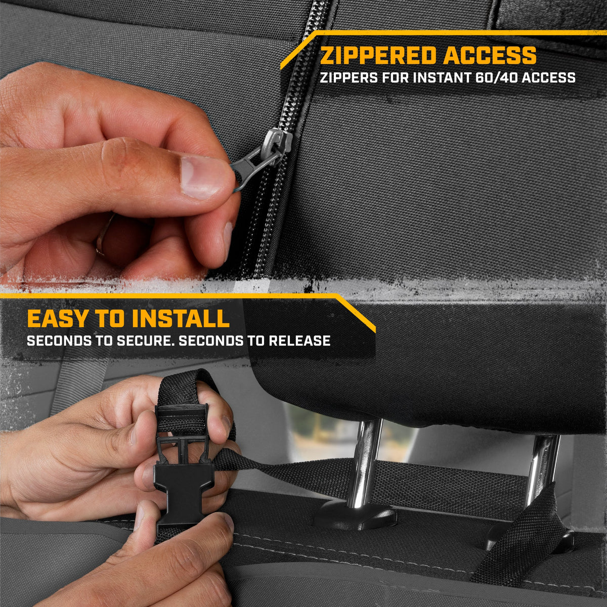 CAT Gray Rear Seat Cover for Trucks, Cars & SUVs - Heavy-Duty Oxford Canvas - 60/40 Split Bench Protector - Durable Back Seat Cover for Work Trucks, Pets, Travel - Car & Truck Interior Accessory