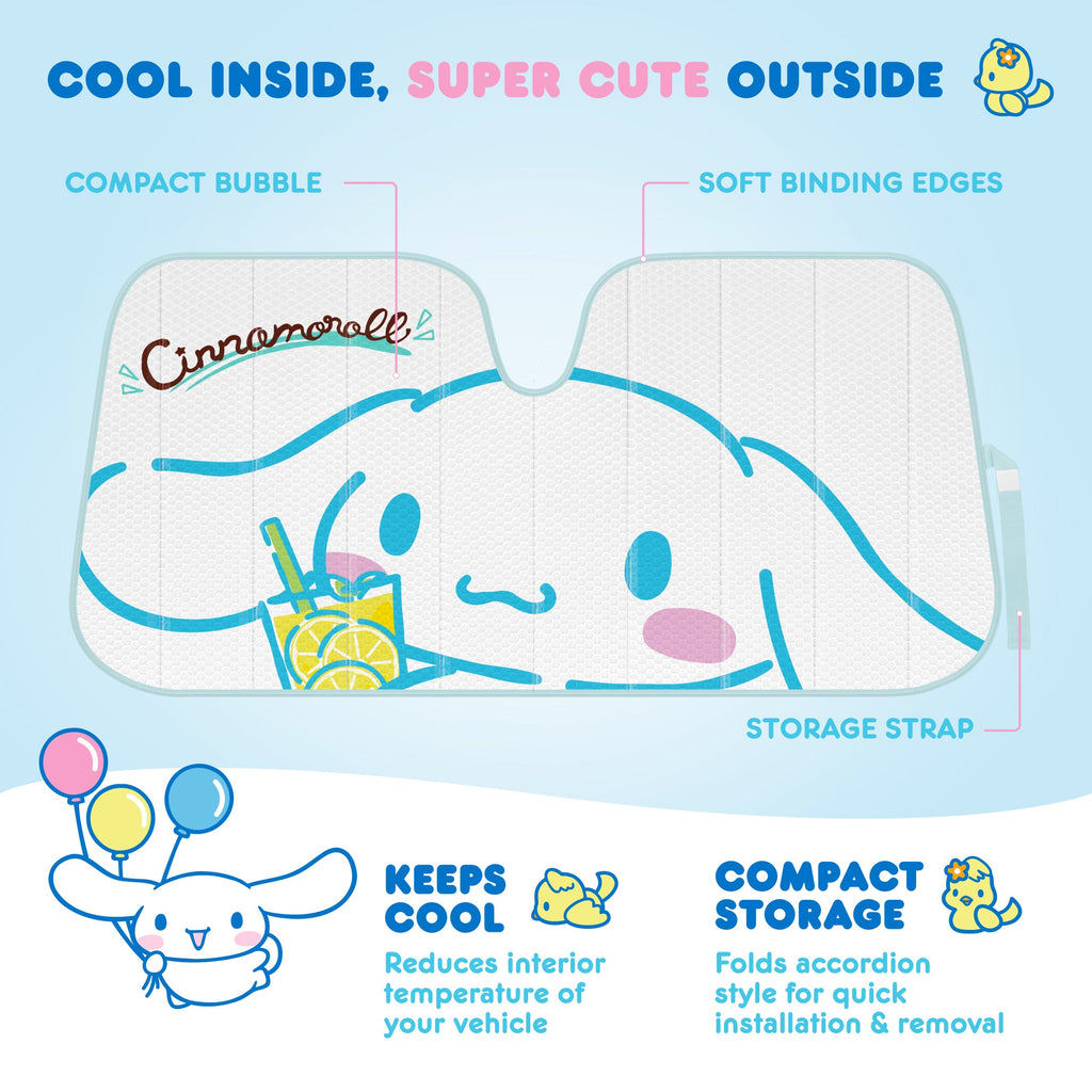 Carbella Sanrio Cinnamoroll Lemon Chill Front Windshield Sunshade (58" x 28")